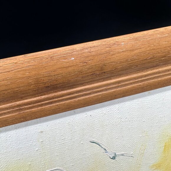 Vintage Painting Beach Dunes Seagulls Nautical Wooden Frame Wall Hanging Signed - Picture 10 of 11